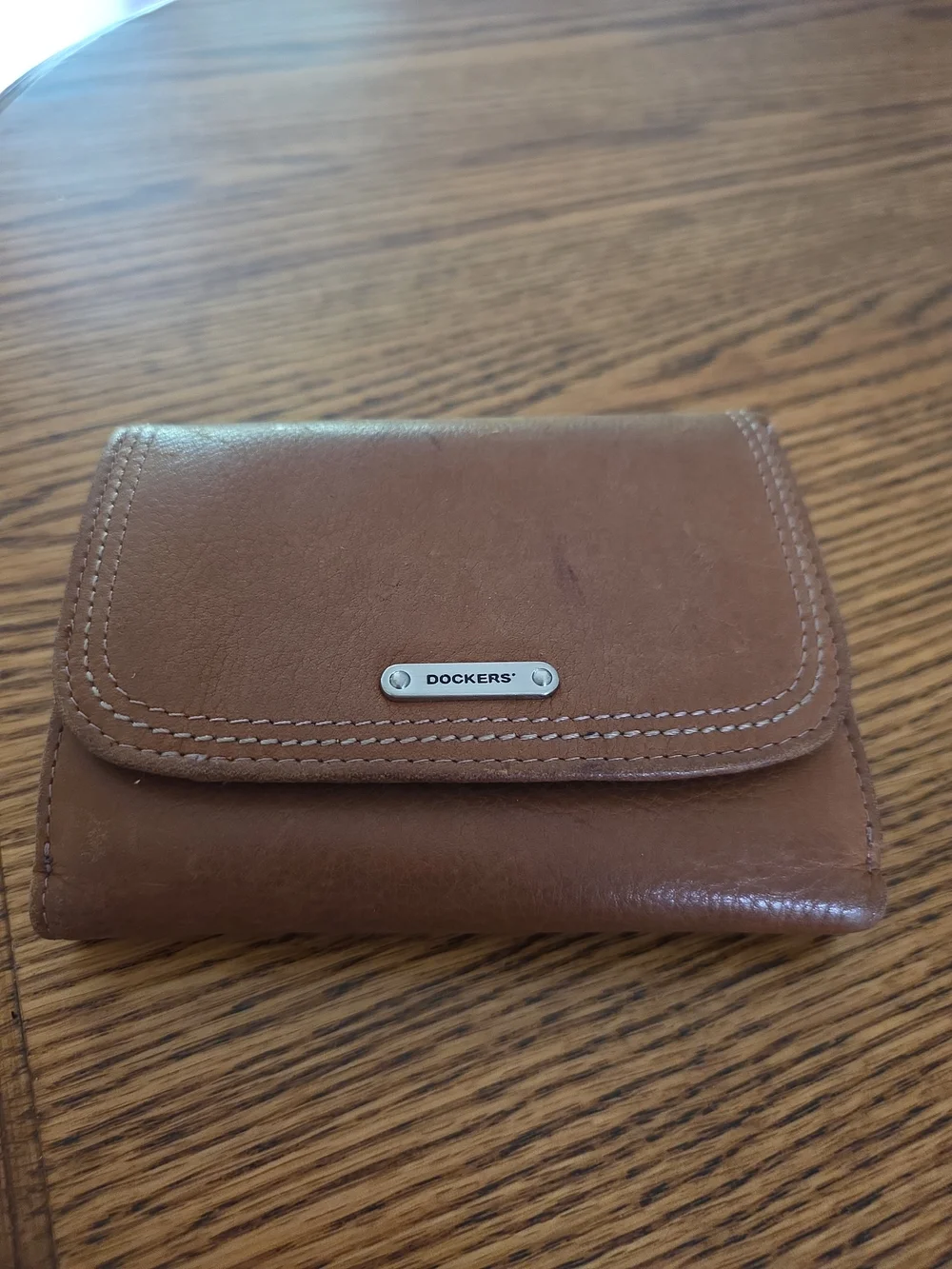 Vtg Dockers L Brown Genuine Leather Women's Trifold Organizer Credit Card Wallet